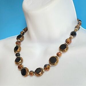 Copper Color Faceted Graduated Glass Beads Silver Tone Accents Necklace